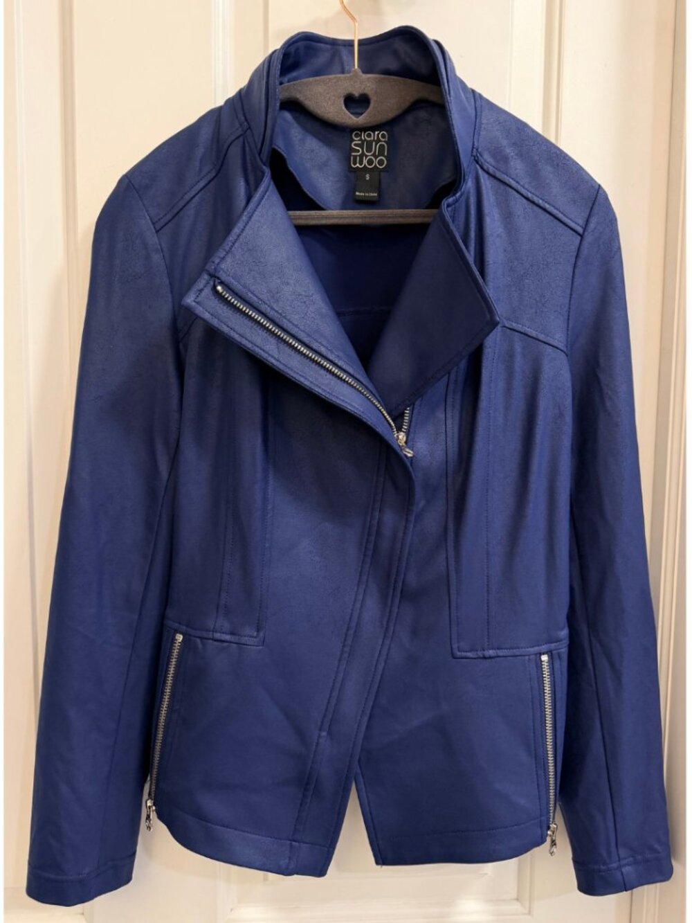Clara Sunwoo Liquid Leather Textured Signature Jacket Cobalt Blue S